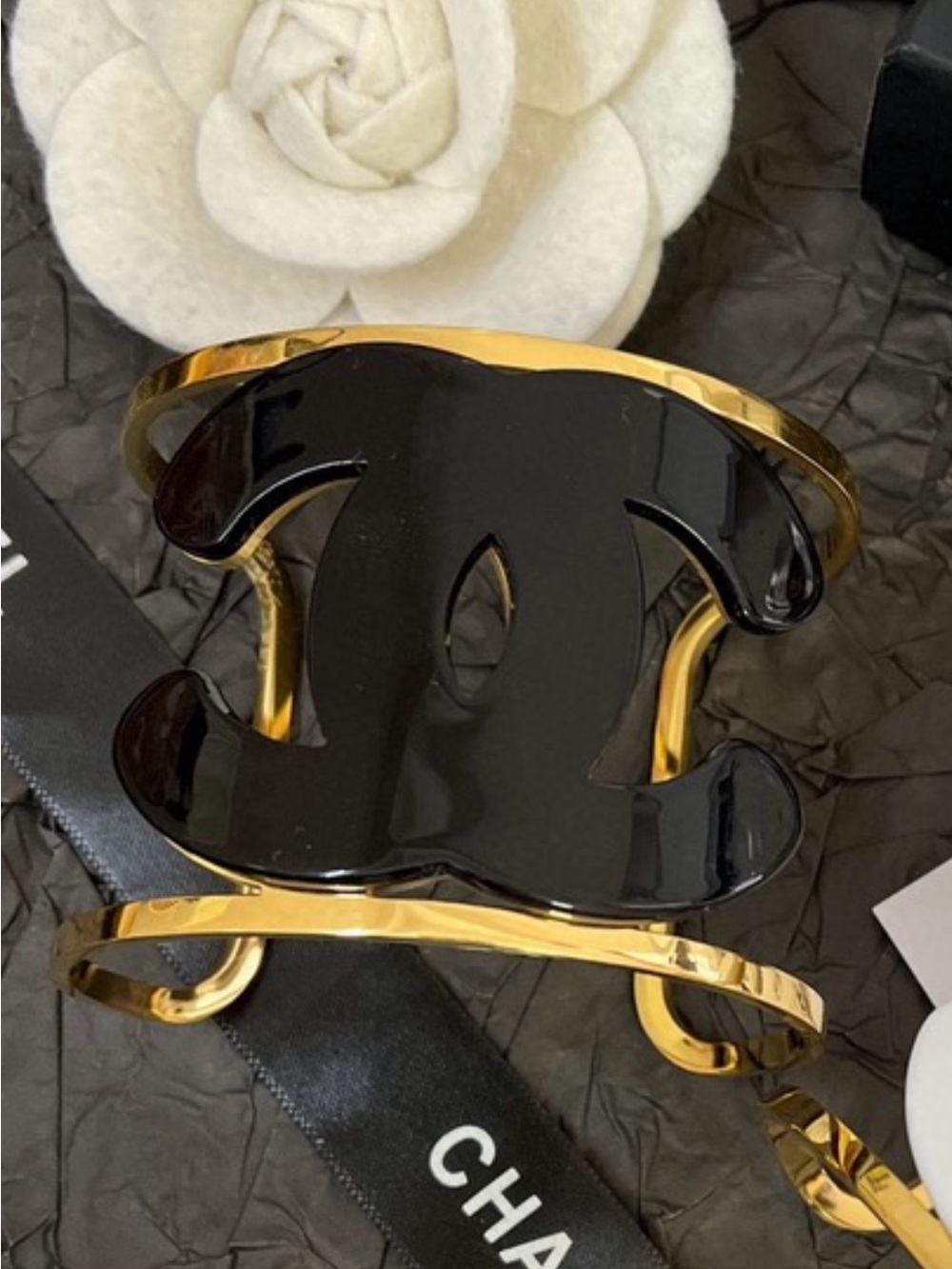 CC Black and Gold Signature Cuff Bracelet